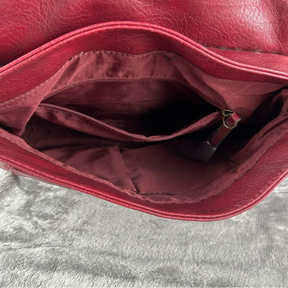 Y2K Style Red‎ Vegan Leather Shoulder Bag Woven Front Braided Seam Hobo Style